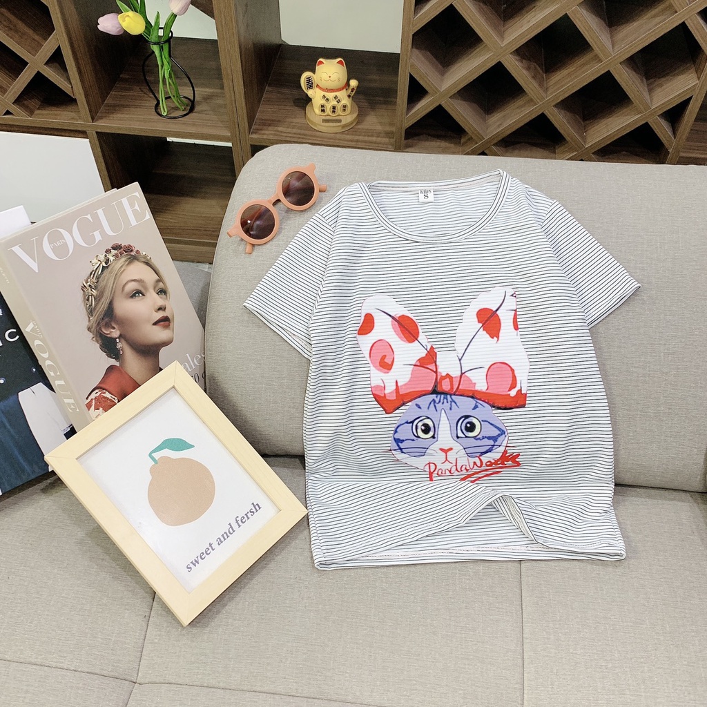 Áo thun cộc tay bé gái, áo cộc tay bé gái in hình thỏ dễ thương