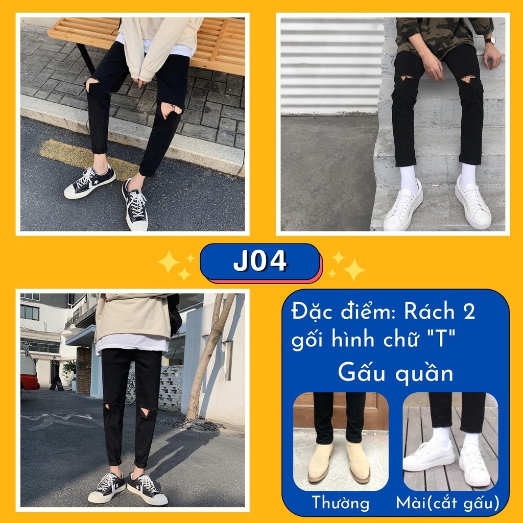 Quần Jean Nam Rách Gối Dáng Ôm Hàn Quốc Màu Đen Hot Trend Năm 2023