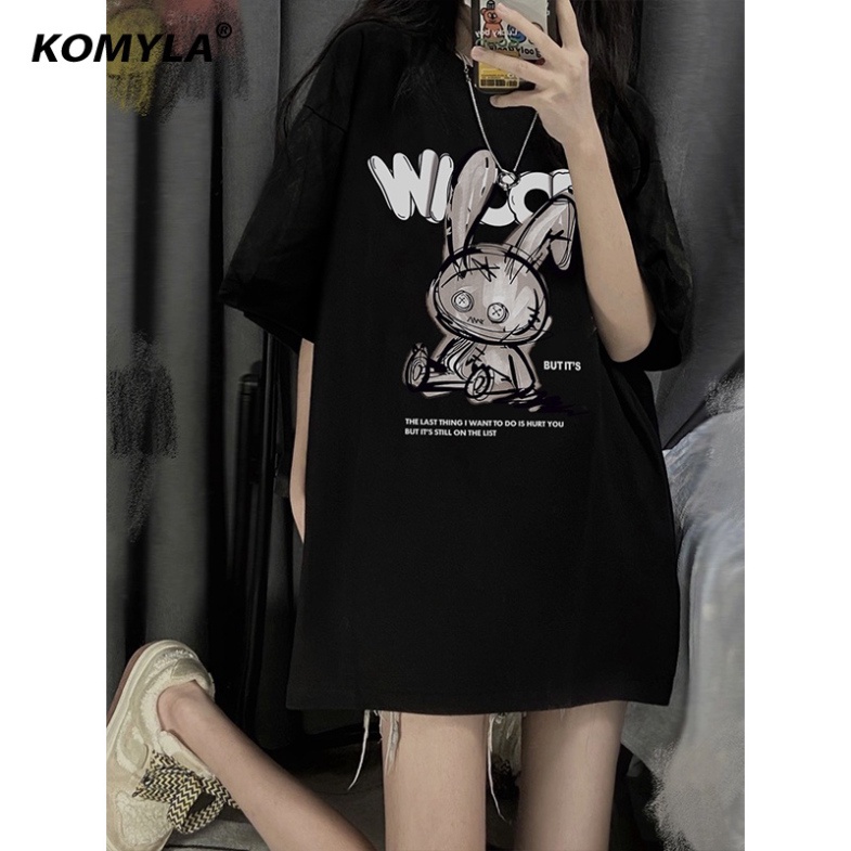 Áo Thun giới tính Form Rộng Tay Lỡ Unisex áo cộc cổ hình tròn Basic Overisze BUNNY WIOOPS new 2023_A07 | BigBuy360 - bigbuy360.vn