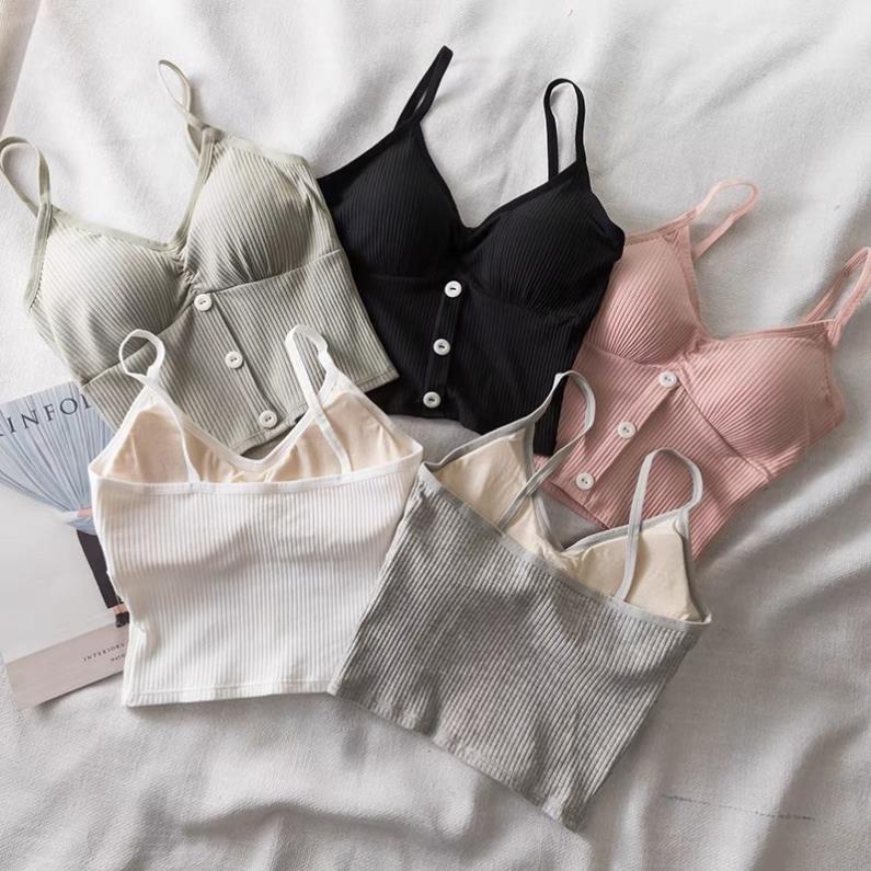 ❤️ Áo Bra Cotton Đính Khuy Mềm Dáng Lửng , Sẵn Đệm Ngực Siêu Hot Softie 6365 ❤️