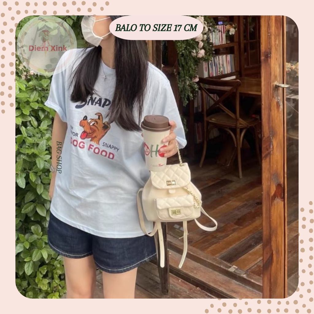 Balo Mini Balo Dây Rút Hai Size 17 và 21 cm Đi Học Đi Chơi Tết Du Lịch Đẹp Dành Cho Nữ Da Pu Chần Bông Khóa Xoay T 85