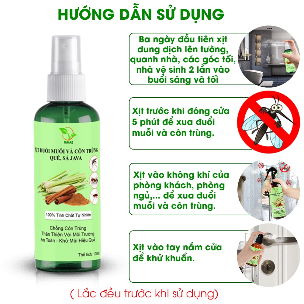 Chai xịt tinh dầu đuổi muỗi và côn trùng 100ml hương sả quế, hiệu quả, an toàn, tiết kiệm.