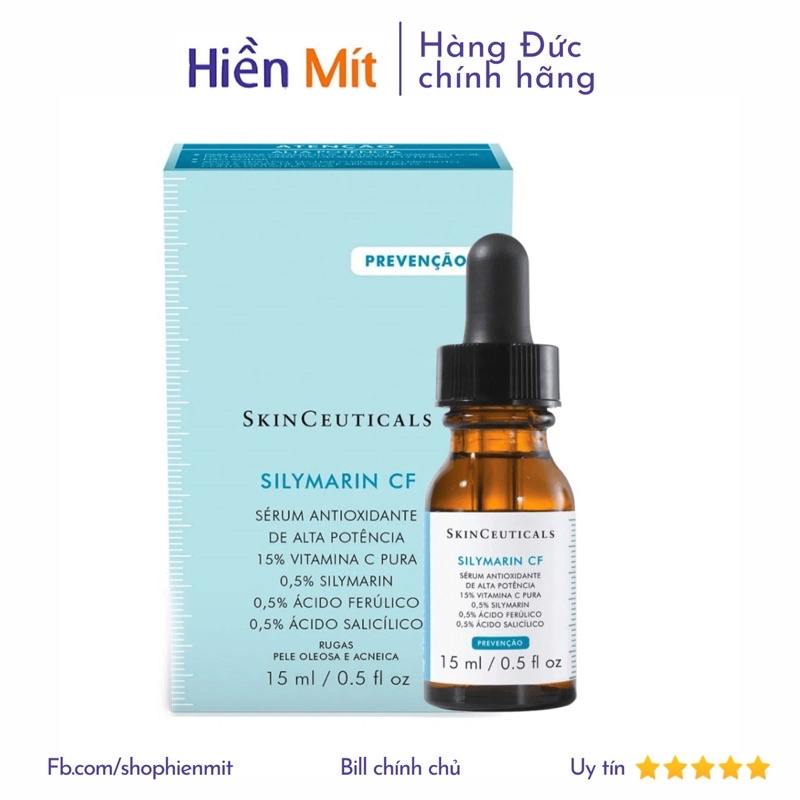 [15ml] Tinh chất giảm mụn, ngừa thâm làm sáng da SkinCeuticals Silymarin CF Fullbox Serum Chống Oxy 