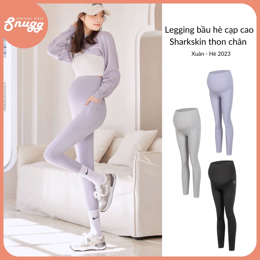 Legging bầu cạp cao sharkskin trơn mịn mùa hè - Legging bầu có túi tiện dụng hè 2023 - SNU2175