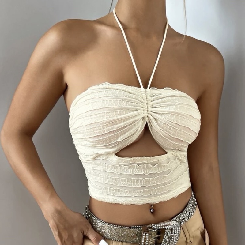 Áo 2 dây cột cổ croptop ôm kiểu trendy sexy phong cách y2k