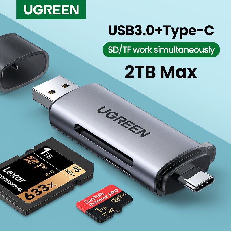 Đầu đọc thẻ nhớ Type C & USB 3.0 Chính Hãng Ugreen 50706 80191 CM184 SD/TF