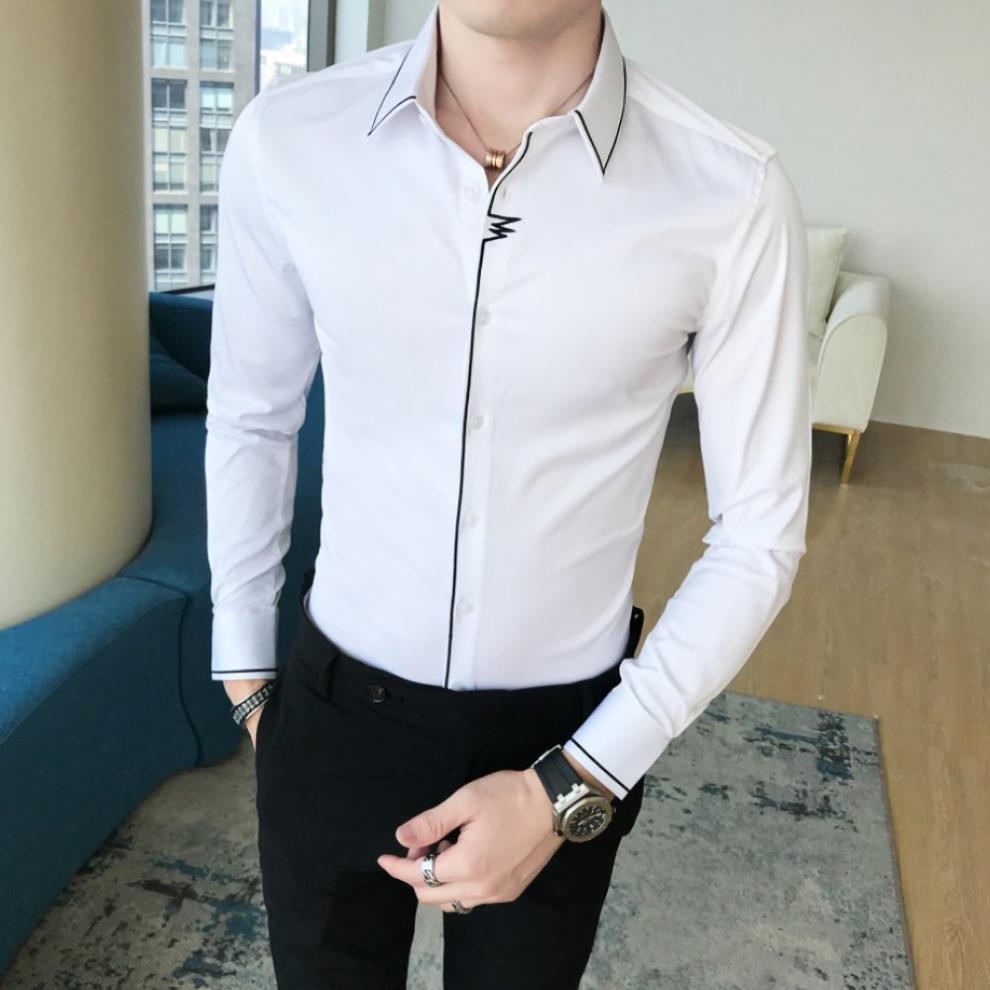 h Áo sơ mi nam, sơ mi dài tay cổ Đức, Thêu viền tay, cổ và cúc áo nổi bật mới lạ. Mã N10 . | BigBuy360 - bigbuy360.vn