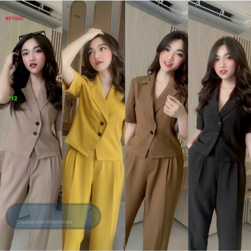 Set áo vest quần dài nguyên bộ áo vest cài nút phối quần dài sang chảnh