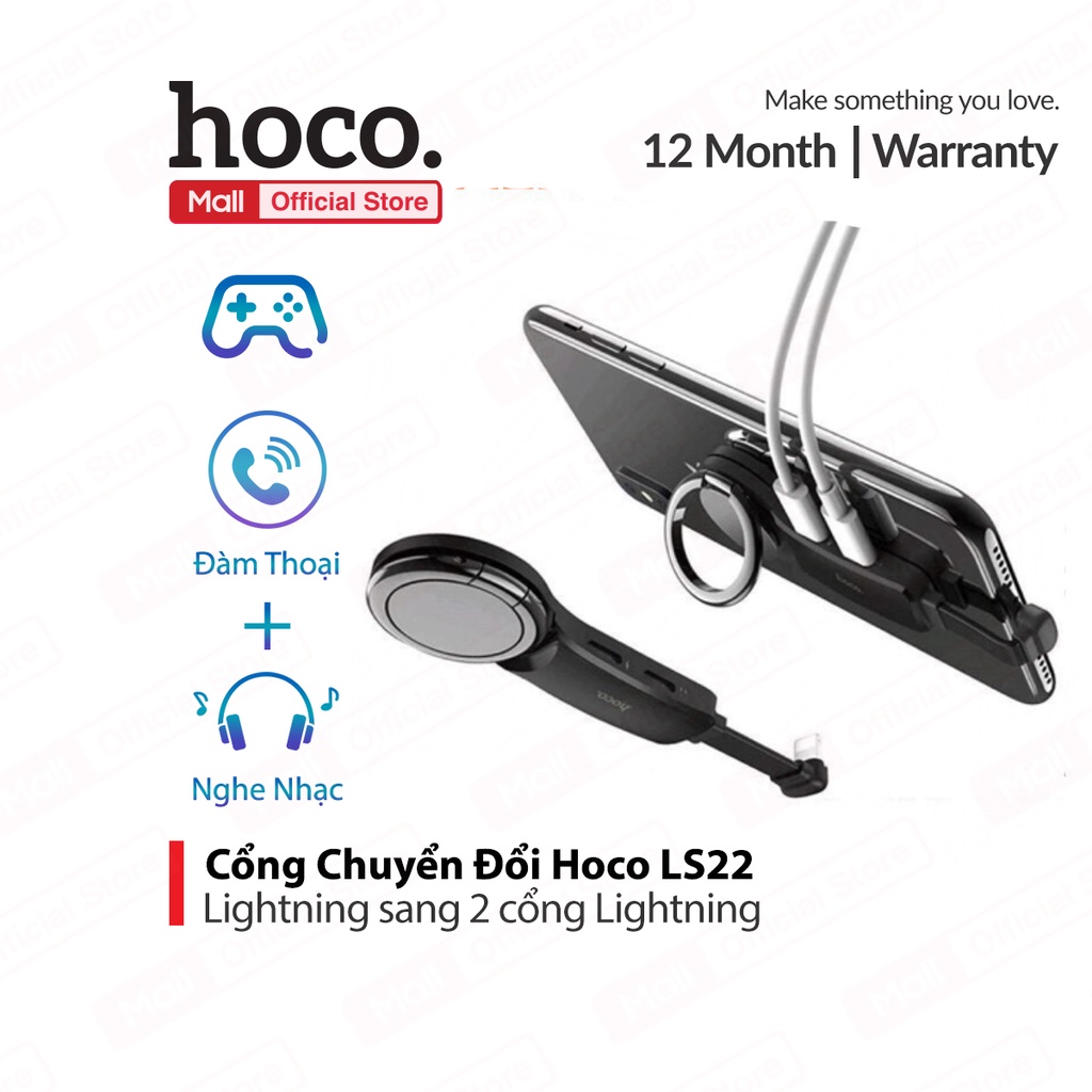 Cáp chuyển đổi Hoco LS22 từ 1i.p sang 2 i.p , chuyên dùng để chơi game kèm giá đỡ điện thoại IP10/11/12