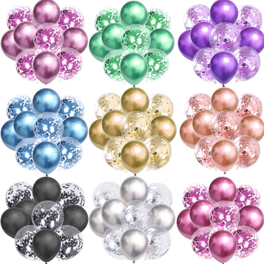 SET BÓNG BAY SEQUIN TRANG TRÍ SINH NHẬT , CHÙM 10 BÓNG TRONG SUỐT, SIÊU NHŨ NHIỀU MÀU SIZE 12 INCH