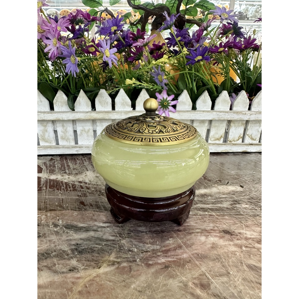 Lư xông trầm hương, hủ đỉnh đốt nhang, trầm hương đá ngọc Onyx - Cao 10 cm