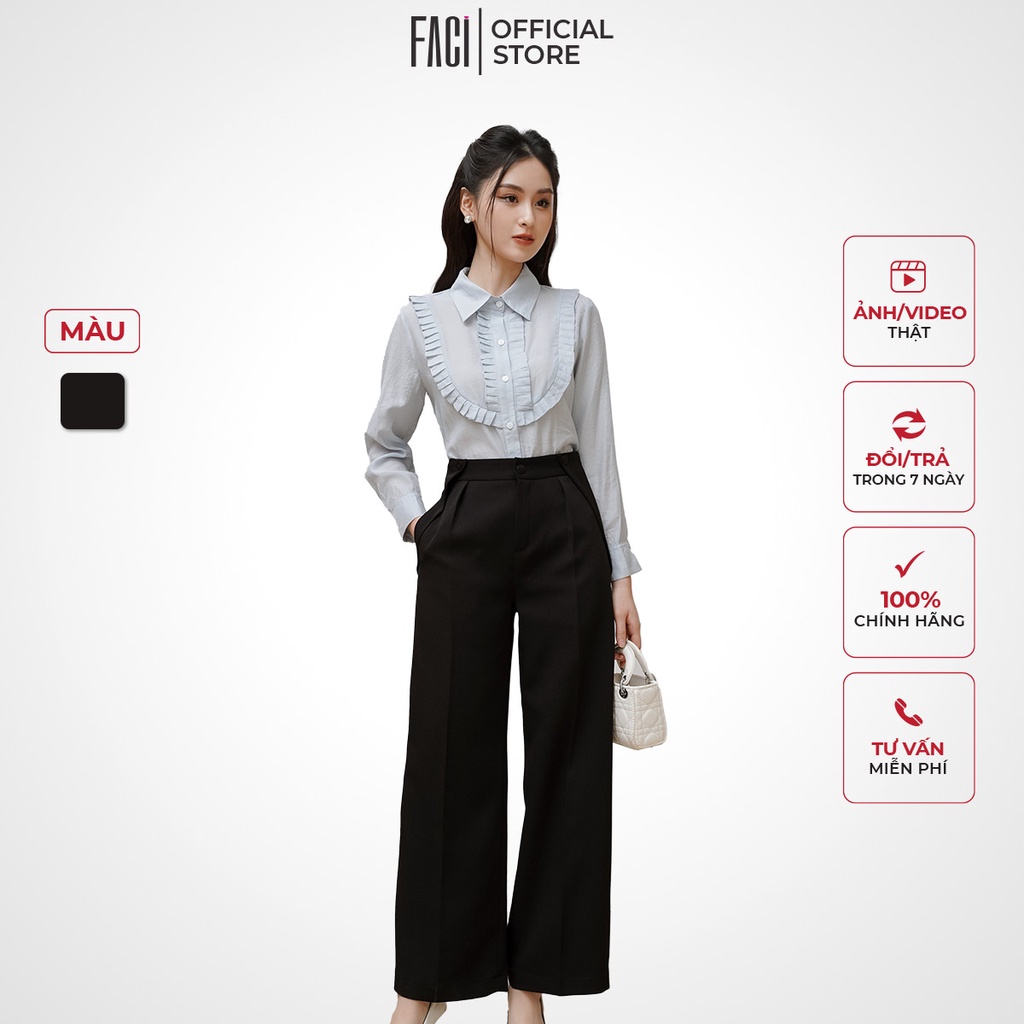 Quần Nữ FACI Joie Kiểu Ống Suông Cạp Cao Cách Điệu Vạt Mép Túi Hai Bên Sườn Chất Tuyết Mưa Cao Cấp - FA234