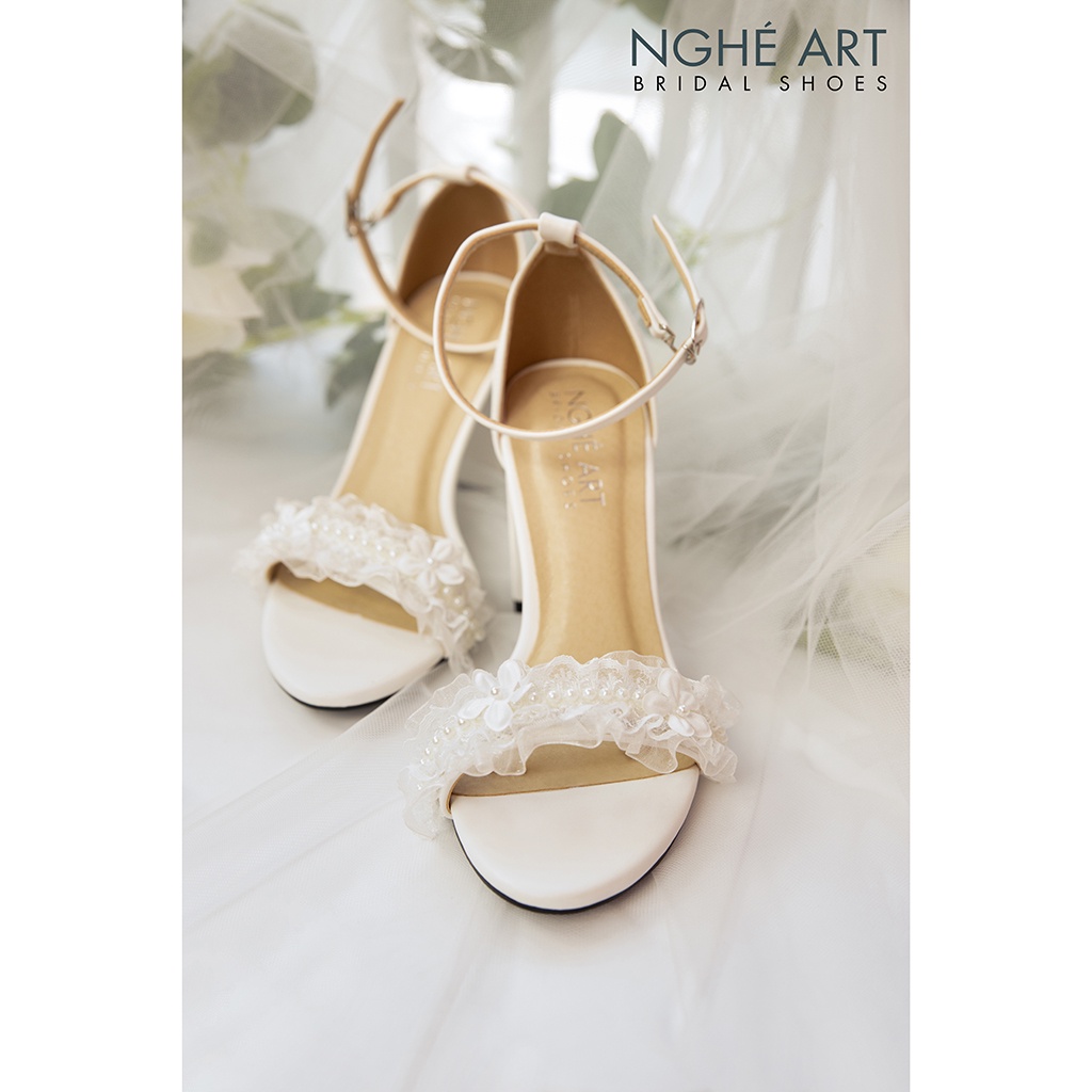 Giày cưới Nghé Art sandal gót vuông 396