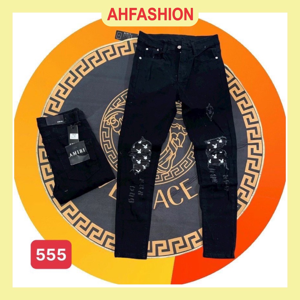 Quần jean nam cao cấp thêu khóa lệch form slim fit vải dày co giãn 4 chiều-AHFASHION
