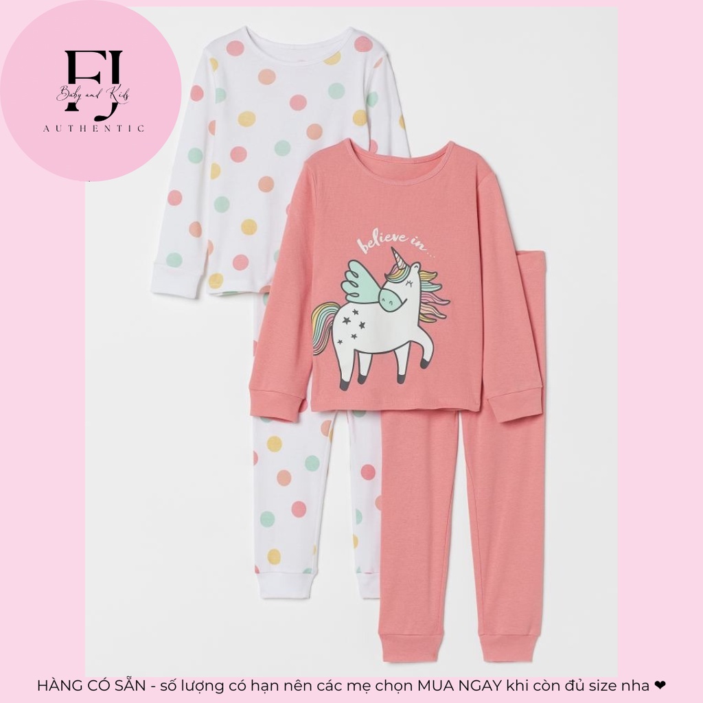 Bộ quần trẻ em chính hãng HM, bộ bé gái bộ quần áo trắng, bộ quần áo hồng, hàng hiệu cho bé