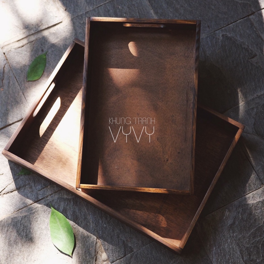 Khay gỗ thông rustic có tay cầm
