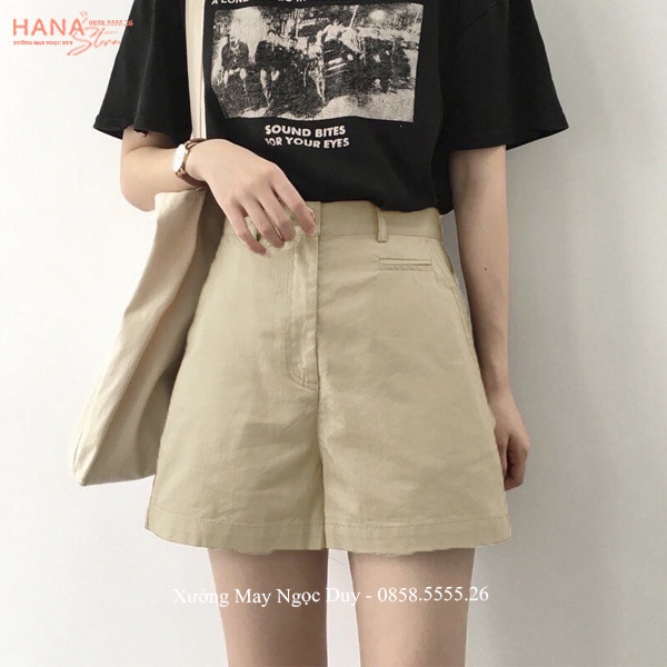 Quần đùi nữ kaki thô túi mổ khóa thật - Quần Short nữ lưng cao Ulzzang - Quần sooc nữ cạp cao mặc nhà đi biển mùa Hè đẹp | BigBuy360 - bigbuy360.vn