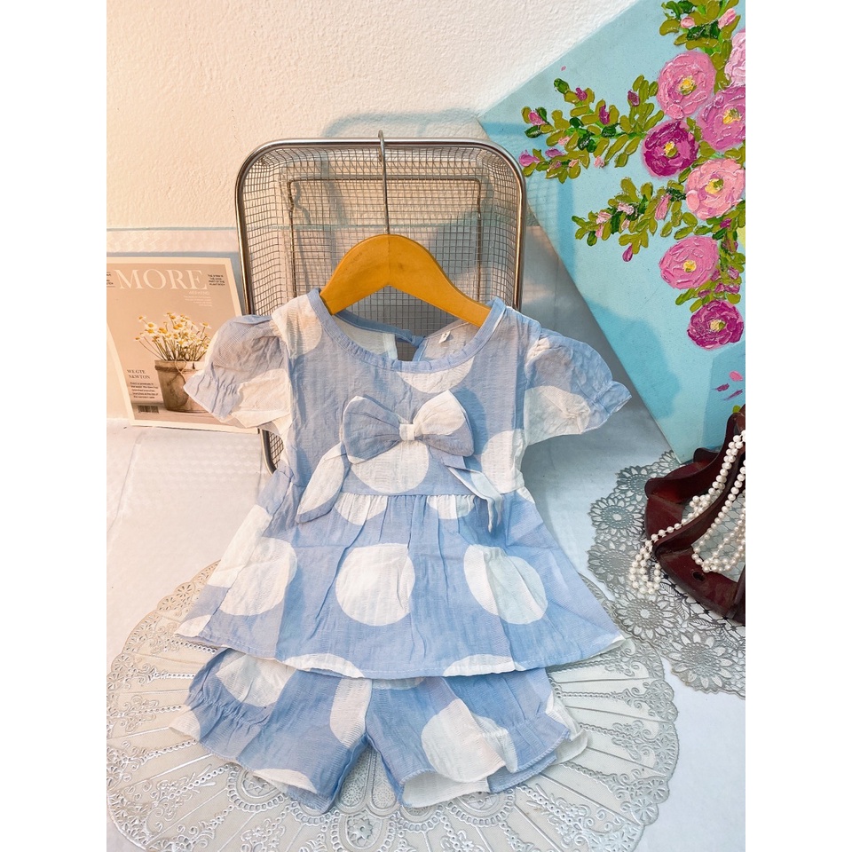 Bộ bé gái Bernie có tay chất đũi lụa mềm cho bé từ 6-16kg, bộ cộc bé gái áo dáng váy siêu cute