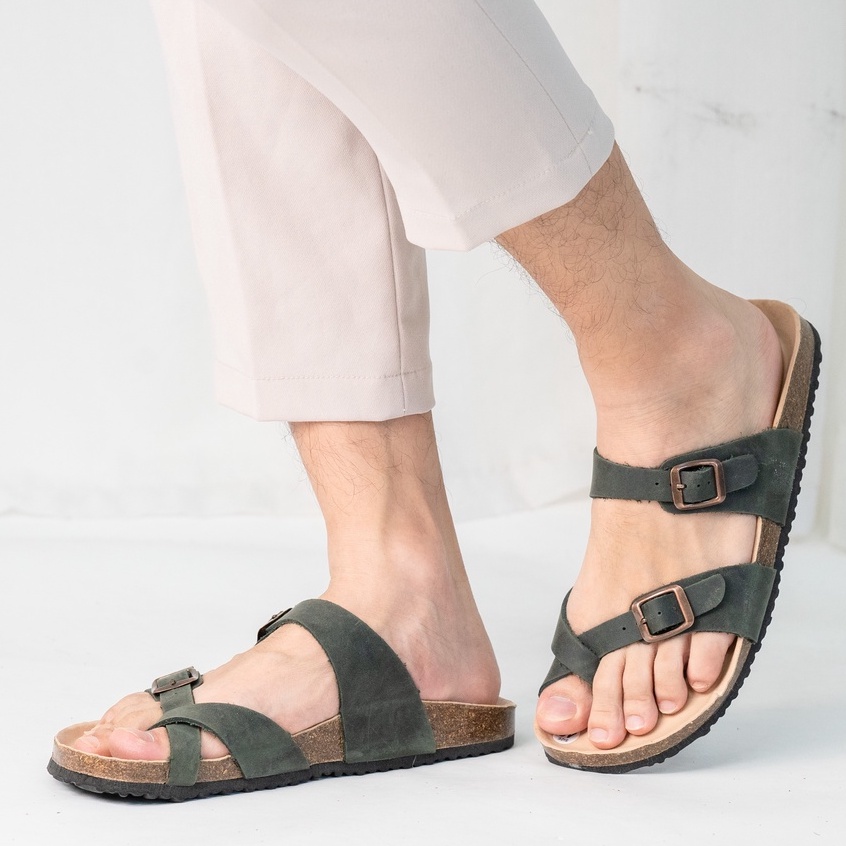 ( Mẫu Da Thật ) D06 - Dép Birken Đế Trấu BIOLINE Official Thiết Kế Unisex Quai Chéo Xỏ Ngón Da Bò