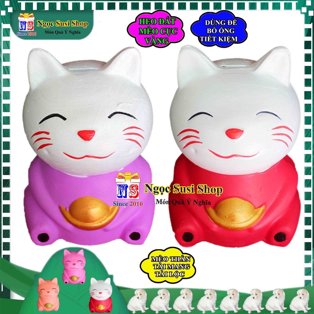 ỐNG HEO ĐẤT TIẾT KIỆM HÌNH MÈO ÔM CỤC VÀNG MAY MẮN - LỢN ĐẤT MÈO TIẾT KIỆM SIÊU HOT - NGẪU NHIÊN MÀU