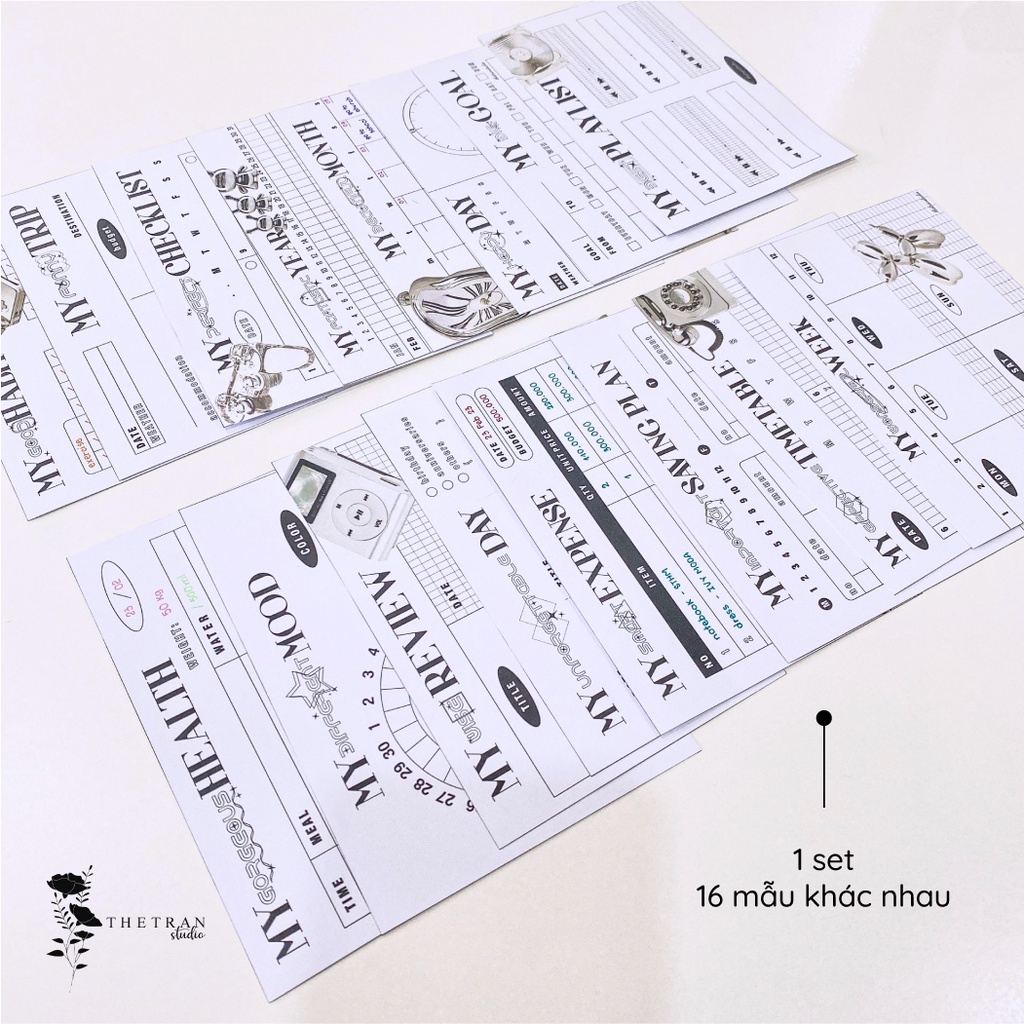 Bộ 16 tờ giấy ghi chú kế hoạch hàng ngày, thói quen, chi tiêu, sở thích size A6 / mini planner / thetranstudio