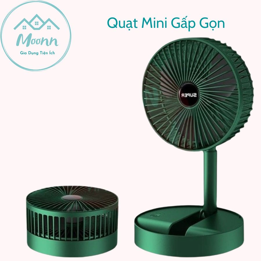 Quạt Tích Điện Mini Gấp Gọn, Quạt Để Bàn 3 Chế Độ Gió, Xoay 180 Độ, Có Cổng Cắm USB Tiện Dụng