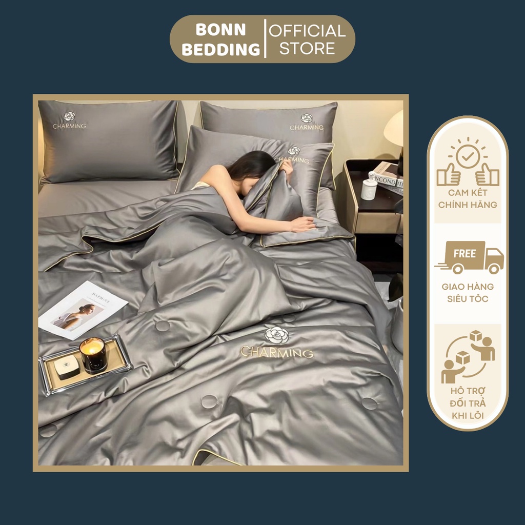 SET PHI LỤA CHĂN TRẦN CHARMING HOA TRÀ 4 MÓN ĐƠN GIẢN,SANG TRỌNG