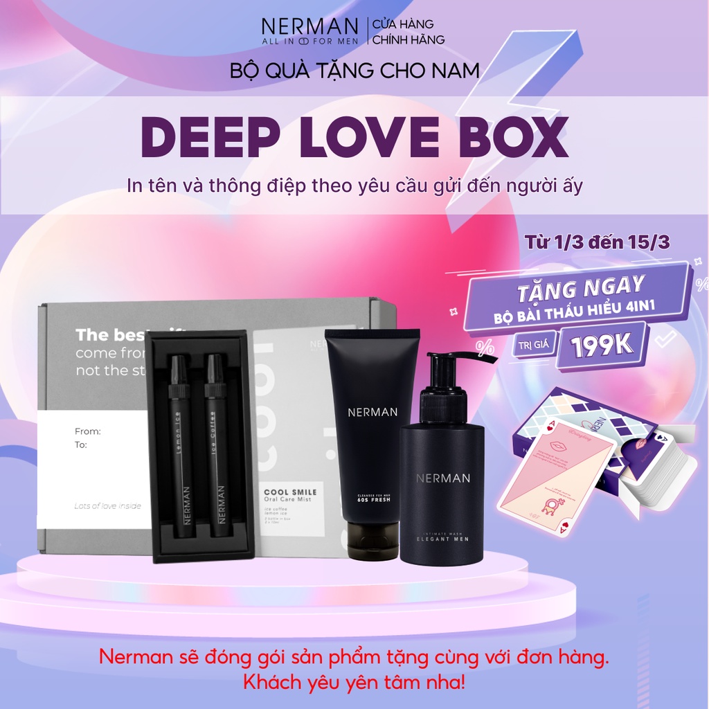  Bộ quà nam giới DEEP LOVE BOX NERMANXịt thơm miệng 10ml/chai & Dung dịch vệ sinh nam