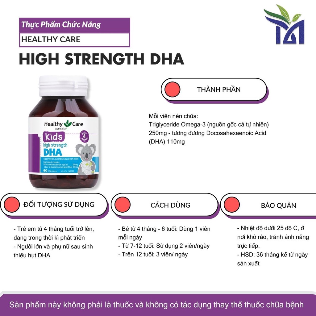 Viên Uống DHA Healthy Care High Strength 60 viên Hỗ Trợ Phát Triển Trí Não Cho Bé