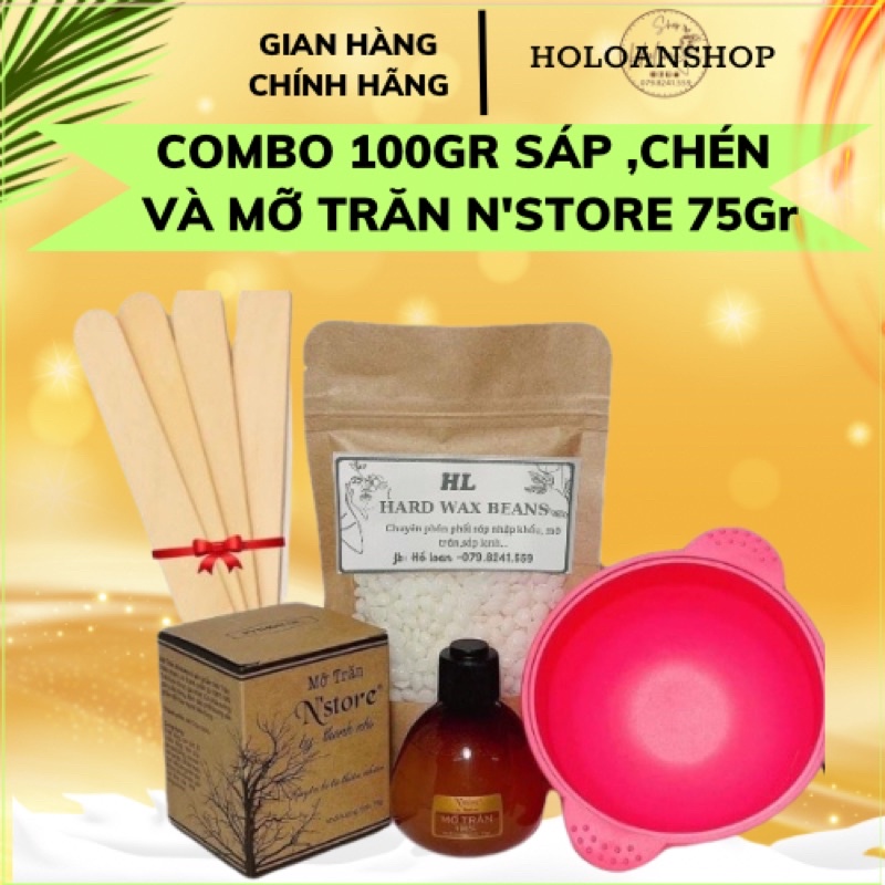 Combo 100gr Sáp Wax Lông Nóng Cao Cấp ,Mỡ Trăn ,Chén Silicol Tặng Kèm Que Wax