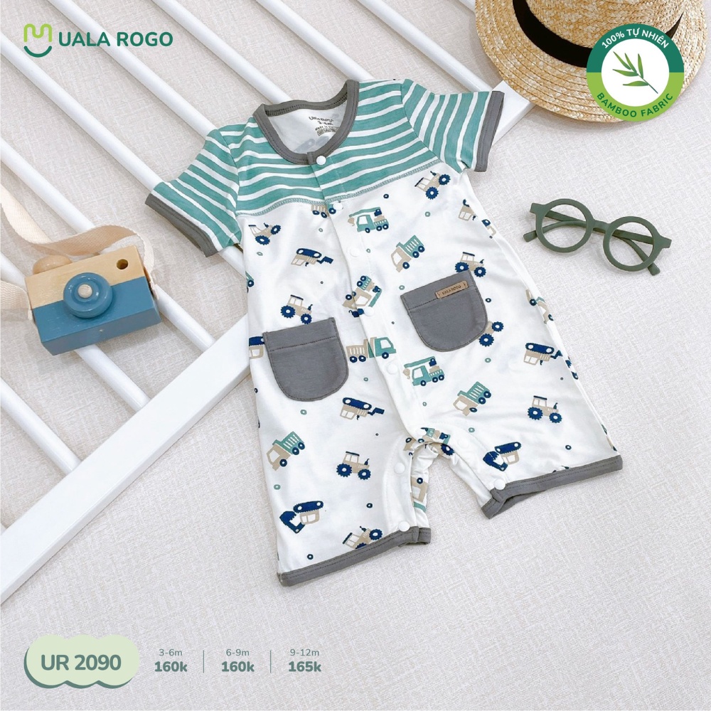 Bộ Bodysuit cộc tay cho bé Ualarogo 3-12 tháng vải sợi tre BAMBOO cúc giữa mềm mại thoáng mát co giãn 2090