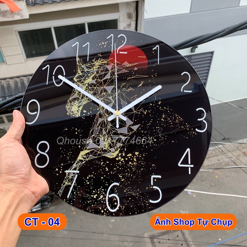 Đồng hồ treo tường kim trôi cao cấp kính cường lực nguyên tấm , Đồng hồ trang trí decor Qhouse đường kính 30cm