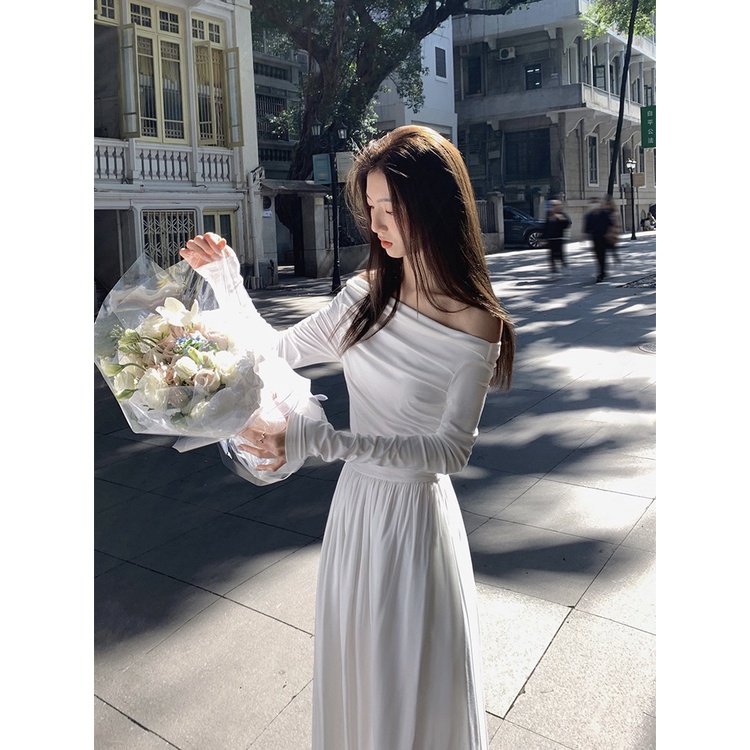 Váy Trễ Vai Dài Tay Nhún Ly Eo Eclipse Clothing