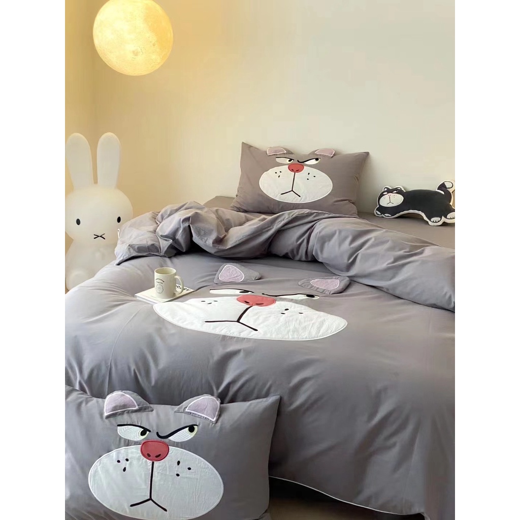 Bộ Chăn Ga Gối 5 Món Cotton Linen Hoạ Tiết Hoạ Hình Disney Mẫu Mới 2023 Luna Bedding