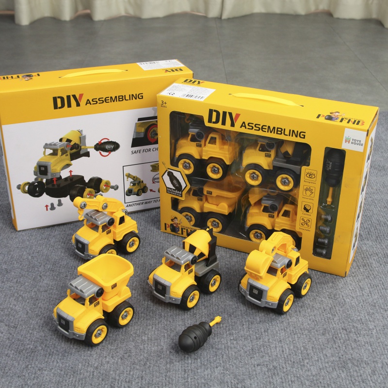 Xe đồ chơi lắp ghép DIY: xe tải, xe cẩu, xe bồn, xe múc, đồ chơi công trình xây dựng cho bé từ 2 tuổi Toyshouse