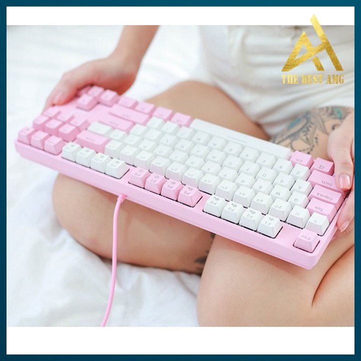 Bàn Phím Cơ Máy Tính Gaming Mini 87 Phím Led RGB Có Dây Dareu EK87 Màu Hồng - Bàn Phím Chơi Game Vi Tính