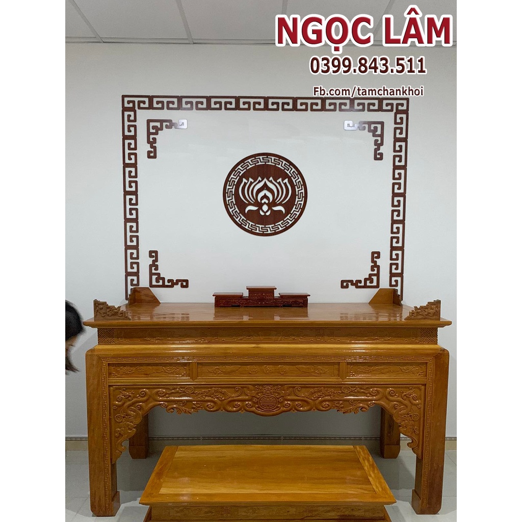Ốp trang trí ban thờ 41x41cm hoa Sen gỗ MDF Thái cốt xanh phủ Melamine 2 mặt chống ẩm cao cấp
