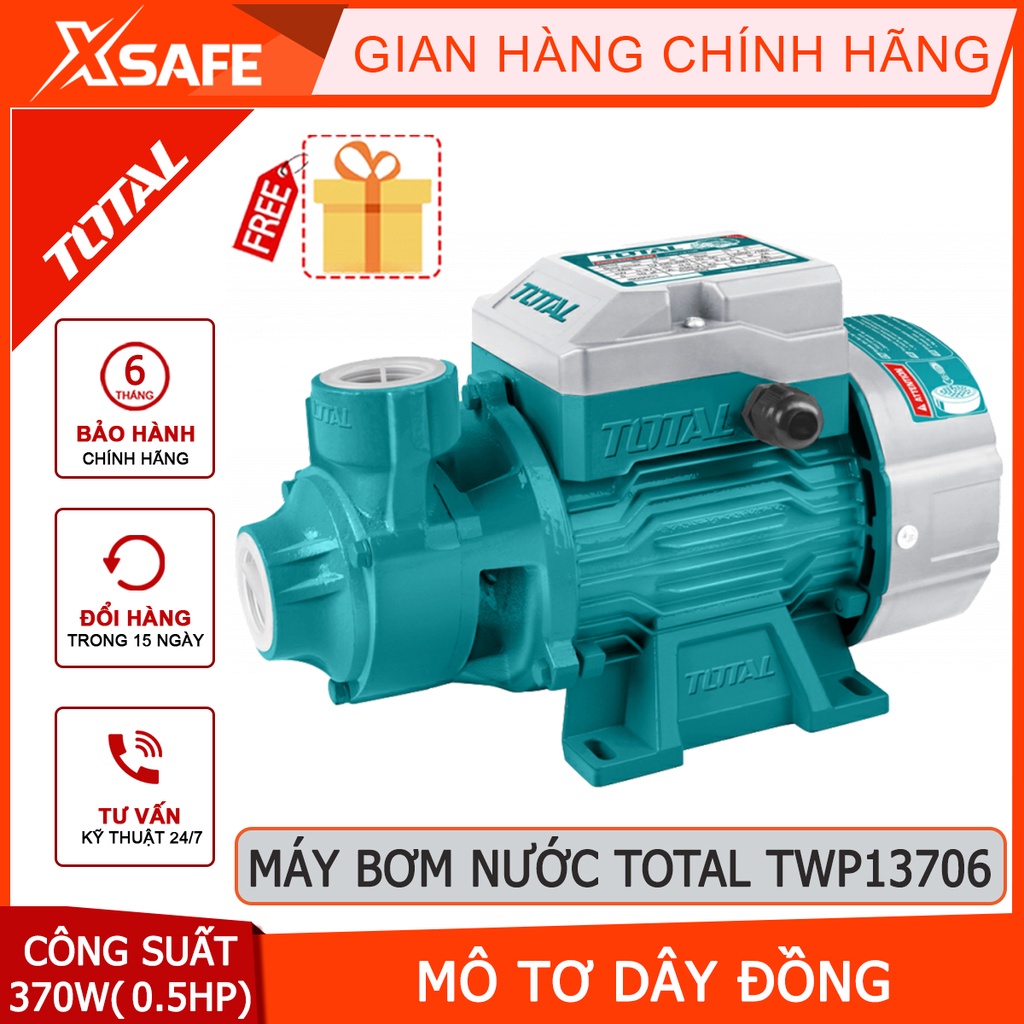Máy bơm nước 370W TOTAL TWP13701 bơm tối đa 35m Máy bơm nước Total lưu lượng nước tối đa 35 lít/phút, mô tơ dây đồng