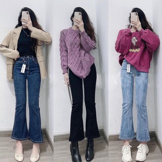 Quần jean ống loe form dài vừa lưng cao co dãn nhẹ - leda