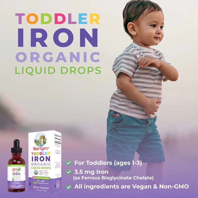 Dung dịch Sắt hữu cơ Mary Ruth’s Organic Toddlers Iron Liquid Drop 30ml
