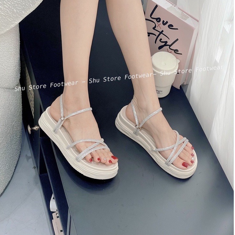 Dép Quai Dây Đính Đá, Sandal Nữ, Đế Cao 5p Phong Cách Thời Trang Dành Cho Nữ  hàng Quảng Châu