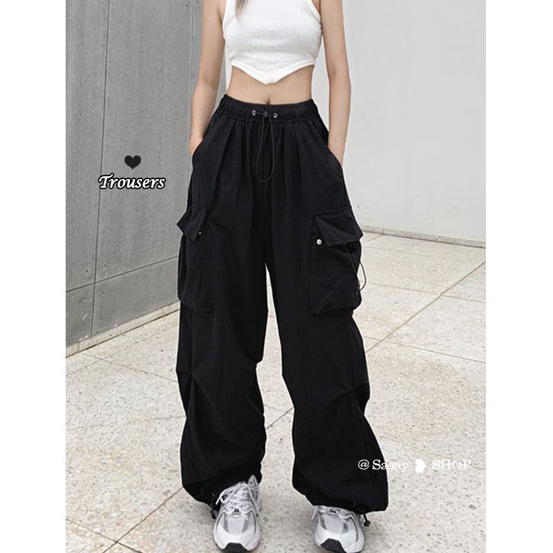 QADCOL Quần ống rộng Phối Túi Lớn Thời Trang Đường Phố Mới Cho Nữ