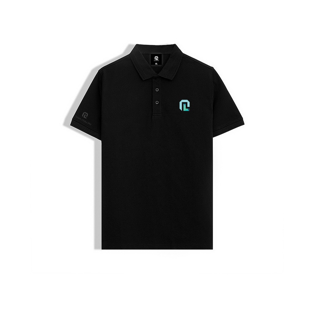 Áo Polo thêu Logo xanh Quang Linh - 100% Cotton Cá Sấu.