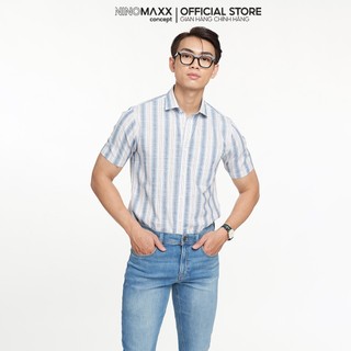 Ninomaxx áo sơ mi nam kẻ sọc tay ngắn chất cotton form slim fit 2205045