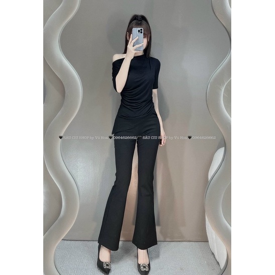 Áo Lệch Vai Rúm Eo ,vạt lệch , Áo Kiểu Nữ Lệch Vai Sẻ Điệu Đà B65