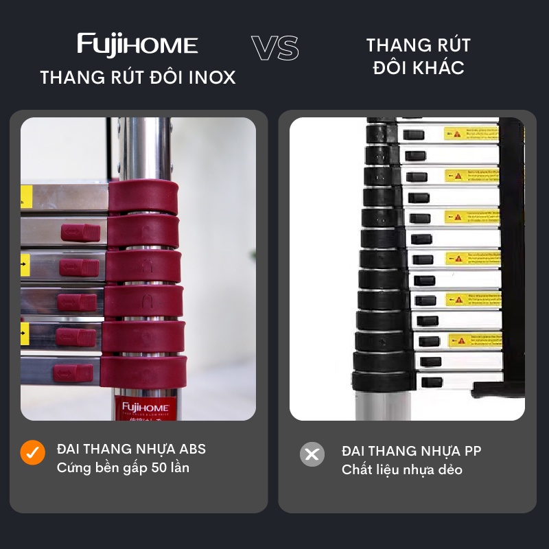 Thang nhôm chữ A Nhập Khẩu 4,4m - 5m chống trượt gấp gọn thương hiệu Fujihome