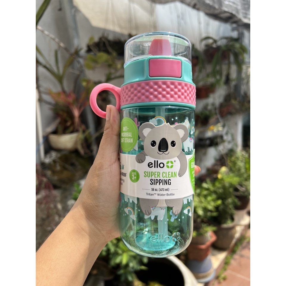 BÌNH NƯỚC CHO BÉ ELLO CÓ ỐNG HÚT CHỐNG TRÀN 473ML 16OZ