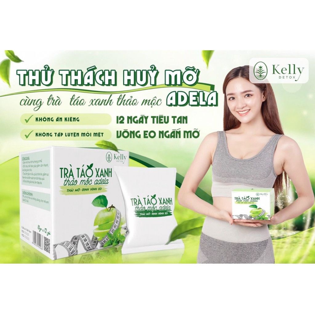 TRÀ GẢM CÂN TÁO XANH KELLY DETOX - ĐỊNH HÌNH EO THON GIÁNG ĐẸP HỘP 12 GÓI