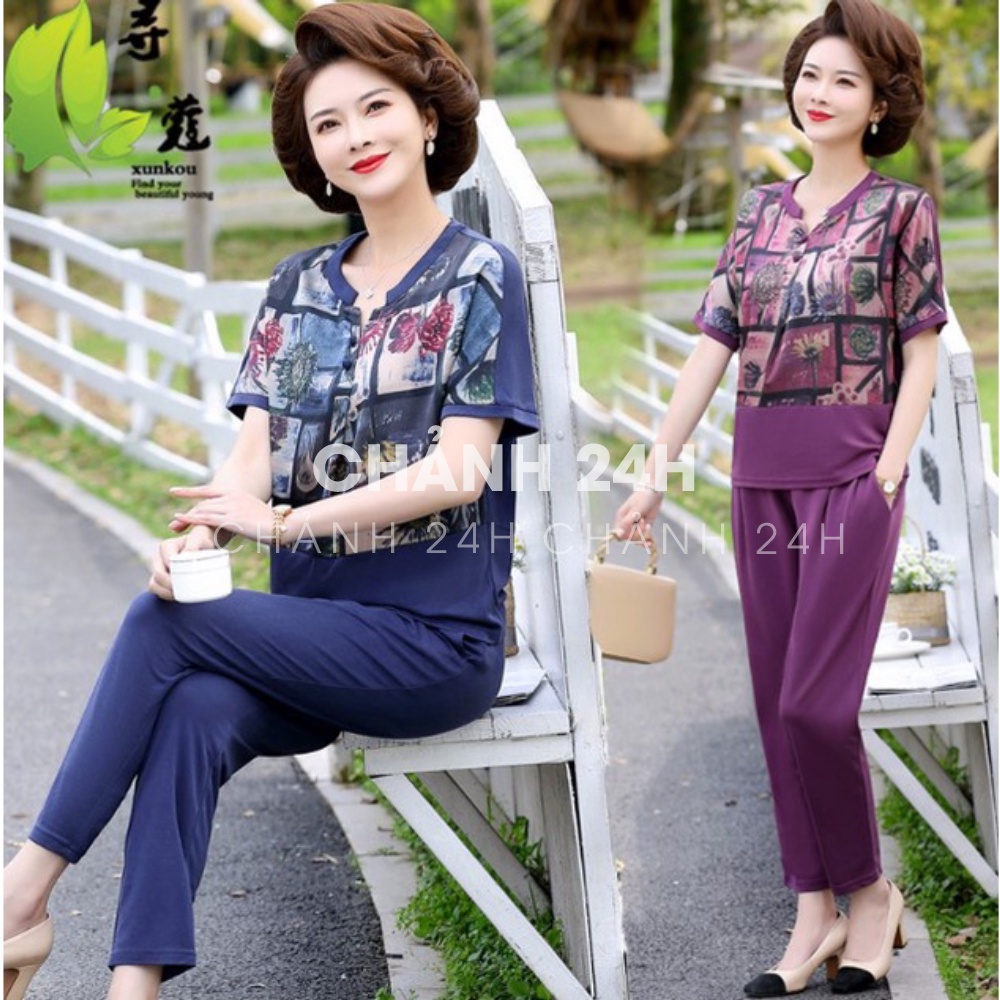 Đồ bộ mặc nhà nữ quần áo trung niên tặng mẹ Chảnh 24h chất liệu cao cấp form rộng bigsize ĐBH.30