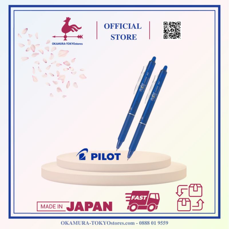 Combo 2 bút bi tẩy xóa được frixion ball clicker màu xanh xanh, Pilot, viết êm không tạo bụi thông minh, ngòi 0.7mm